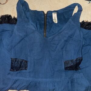 Free People: Navy Blue Sleeveless Dress with Lace Black Accents in Size 2